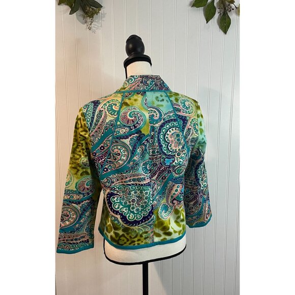 Harvé Benard Womens Paisley Print Jacket Size 8 Cotton Blend Green & Teal - Picture 6 of 13